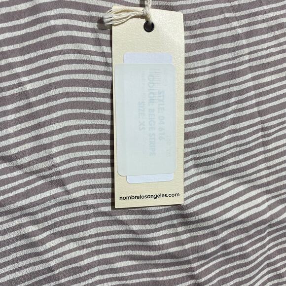 NWT NOMBRE Beige Stripe 3/4 sleeve open back dress Made in USA Women's XS - Picture 4 of 11